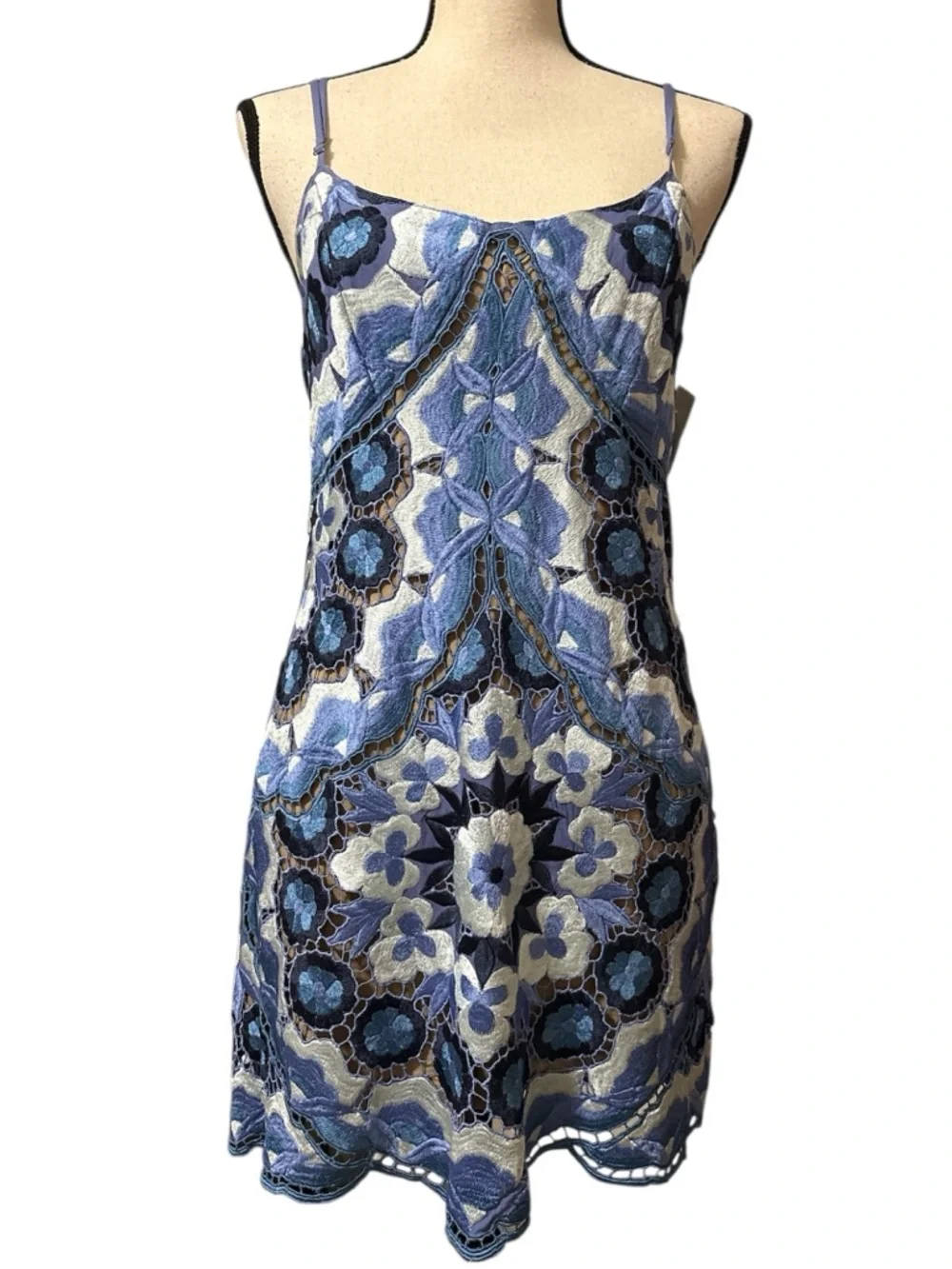 RARE Free People Bali Electric Muse Crochet Embroidered Mini Dress in Blue Sz 4 - Picture 5 of 12